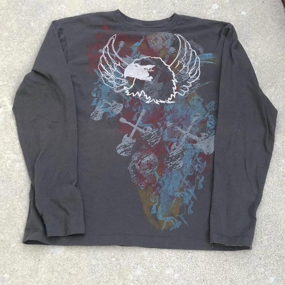 charcoal grey y2k graphic cremieux eagle embroidered longsleeve size m